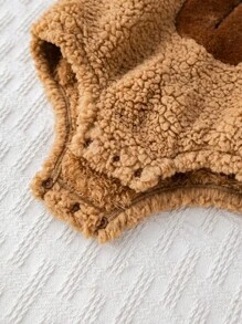 Cozy Pixies Body pentru bebeluși cu mânecă lungă, tricotat cu model de ursuleț de desene animate, moale, cu guler rotund, salopetă pentru bebeluși, salopetă pentru bebeluși, ursuleț de pluș, ținută maro pentru bebeluși, haine pentru bebeluși moca, salopetă sherpa pentru bebeluși, toamnă-iarnă - Cămilă - Vizualizare 8