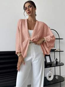 EURMUSE Damen V-Ausschnitt Loose Elegant Minimalistischer Pullover - Wassermelonenrosa - Übersicht 5