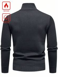 Men's Pullover Sweater, Solid Color Knitted Sweater With Fleece Lining, Autumn/Winter