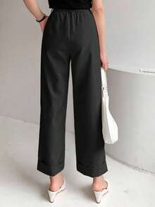 EURMUSE Women's Solid Color Casual Business Pants - Black - View 4