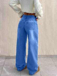 EURMUSE PETITE CASUAL LOW WAIST BAGGY LOOSE STRAIGHT LEG JEAN - Baby Blue - View 2