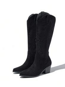 Styleloop Women's Over-The-Knee Boots, Boho, Retro American, Bohemian, Western Style, Suitable For Vacation, Music Festival, Party For Christmas Valentine's Day Holiday Travel Essential Boho Cowgirl Outfit - Black - View 4