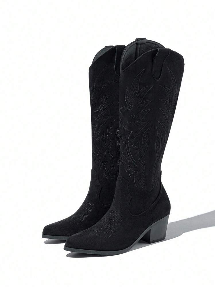 Styleloop 女士过膝靴，波西米亚风，复古美式，波西米亚风，西部风情，适合度假，音乐节，派对 - 黑色 - 查看 3