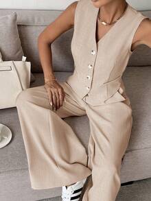 Siren Gaze Bộ vest và quần âu trơn màu thường ngày/công sở dành cho nữ mùa thu/đông - Màu be - Xem 4