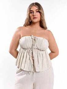 Solavibe Plus Size Summer Casual Solid Color Sleeveless Top And Long Pants 2 Pieces Set - Apricot - View 2
