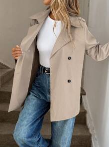 Easowa Áo khoác trench coat nữ màu kaki thường ngày có cổ ve và túi, dáng dài thông thường, áo khoác trench coat cỡ lớn cho nữ, áo khoác trench coat mùa thu, áo khoác trench coat trung tính - Màu Khaki - Xem 7