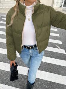 Siren Gaze Women's Solid Color Long Sleeve Zipper Front Casual Winter Jacket Green Casual Green Christmas - Army Green - View 3