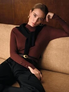 MOTF PREMIUM 秋冬款立领修身针织毛衣 - 咖啡棕 - 查看 6