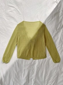 SHEIN MOD 女士手工花卉针织系带开衫，温柔华丽，适合早午餐女士、文艺复兴博览会、正式礼服、音乐会女士、茶会上衣、返校服装、女士秋冬服装 - 黃色 - 查看 7