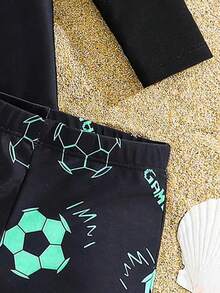 SHEIN 2pcs Young Boys Casual Fitted Basketball Luminous Pattern Tankini Swimming Suit, Suitable For Spring/Summer, Beach Vacation