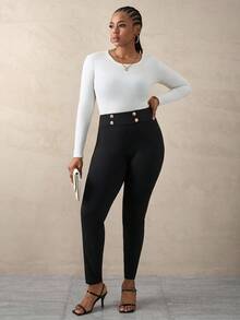 SHEIN Tall CURVE Quần legging thời trang thường ngày cổ điển đa năng cỡ lớn dành cho phụ nữ cao Quần váy cỡ lớn dành cho phụ nữ cao Quần váy cạp cao dành cho phụ nữ Quần váy cong Quần váy đen dành cho phụ nữ - màu đen - Xem 7