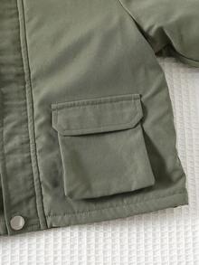 Cozy Pixies 男婴保暖加厚长袖连帽派克大衣，休闲百搭 - 軍綠色 - 查看 3