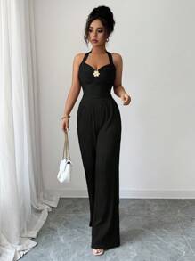 Selianne Bộ trang phục họa tiết gợn sóng phong cách Mỹ cổ điển Y2K mới, áo crop top dây mảnh trang trí hoa kim loại + quần ống đứng, bộ 2 món cho nữ, phù hợp cho ngày lễ Độc lập, phong cách Stockholm màu nâu - màu đen - Xem 5