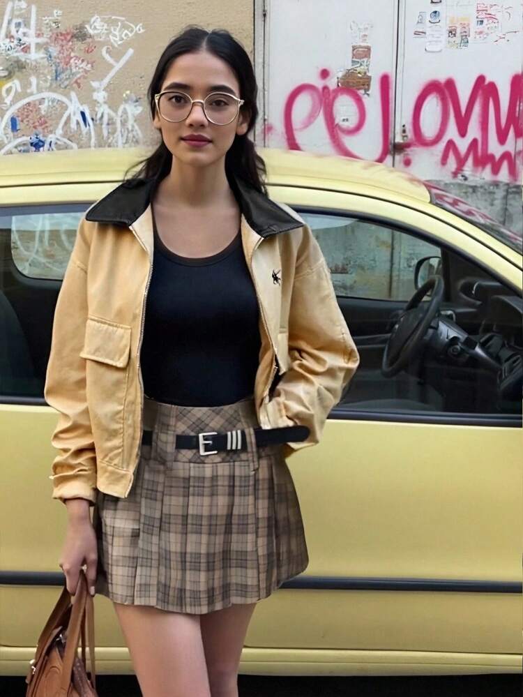 女式卡其色长袖夹克外套，户外休闲拉链开衫，秋季 - 卡其色 - 查看 4