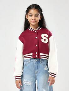 SUMWON Jaqueta Bomber de Letra Universitária Estilo Colegial da Equipe de Beisebol de Brooklyn, Camisa Universitária Cropped Bordô e Branca, Rua, Outono Inverno, Jovens e Adolescentes, Número 23 - Vinho - Visão 3