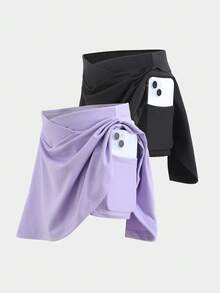 SHEIN 2件組少女純色修身休閒短褲與運動服套裝 - 彩色 - 查看 4