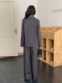 2pcs Teen GirlJacket Set, Gray Fabric, Lapel Collar, Fake Pocket Cover, Suitable For Commuting, Walking, Shopping, Can Be Paired With Long/Short Sleeve Fall Winter