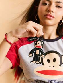 Paul Frank X SHEIN 1 件卡通人物 PU 皮革包饰、钥匙扣、吊坠 - 猴子设计，时尚，可装饰包包、衣服、卡包 - 黑色 - 查看 7