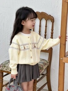 DAZY 少女碎花清爽甜美可爱开衫秋冬 - 白色 - 查看 9