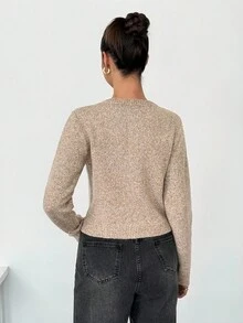 SHEIN Tall Autumn And Winter Women's Khaki Round Neck Long Sleeve Single-Breasted Casual Short Wool Knit Thick Cardigan, Short Jumper, Cute Jumper, Fall Women Clothes, Going Out Tops, Business Casual Woman, Fall Sweaters, Office Attire, Basic Sweaters,Fall Clothes For Women,Chic Blouse For Women,Long Sleeve Going Out Top,Elegant,Civil Wedding,Wedding Guest , Party