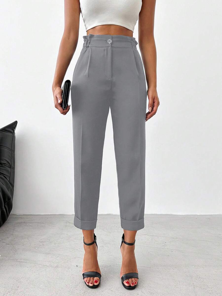 EURMUSE Damen Einfarbige Elegante Büro Hose mit Naht Vorne - Grau - Übersicht 1