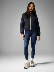 MISSGUIDED Lightweight Athletic Windbreaker Track Jacket Contrast Piping Full Zip Running Performance Warm Up Outerwear Spring Fall Layer - Blue - View 1