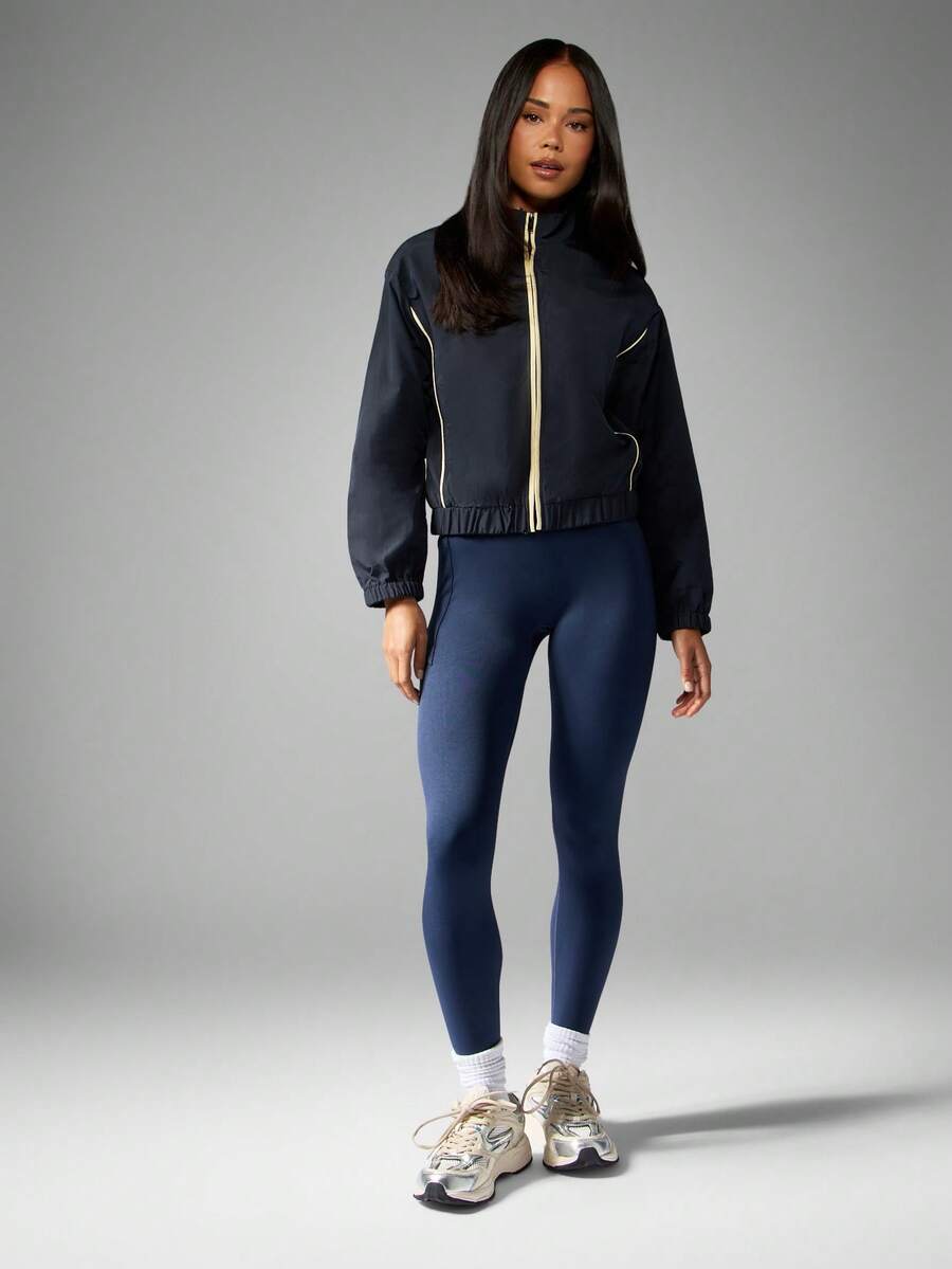 MISSGUIDED Lightweight Athletic Windbreaker Track Jacket Contrast Piping Full Zip Running Performance Warm Up Outerwear Spring Fall Layer - Blue - View 1