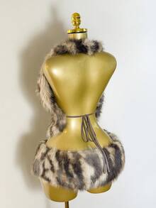 Mistrie Bộ váy ngắn lưng thấp bằng vải lông giả gợi cảm mới dành cho nữ, phù hợp cho lễ Halloween, tiệc tùng và tụ tập. - màu nâu - Xem 2