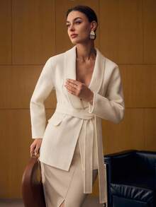 MOTF PREMIUM WOOL SOLID SHAWL COLLAR BELTED OVERCOAT