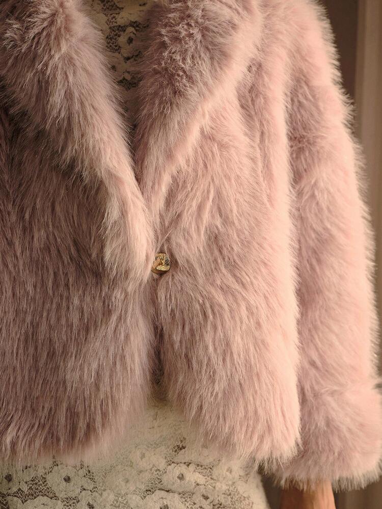 SINGLE BUTTON FAUX FUR COAT