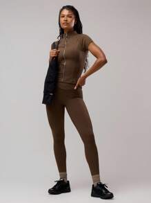 Musera Sport 交叉前腰带运动紧身裤健身服无缝弹力 Padel 普拉提健身沙漠跑步者健身 - 咖啡棕 - 查看 3