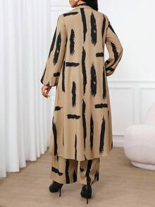 SHEIN Lady 春夏秋冬休闲优雅工作彩色梭织衬衫领主教袖口袋长袖套装度假两件套教堂服装女士办公室服装女士夏季服装，2 件夏季服装 - 彩色 - 查看 2