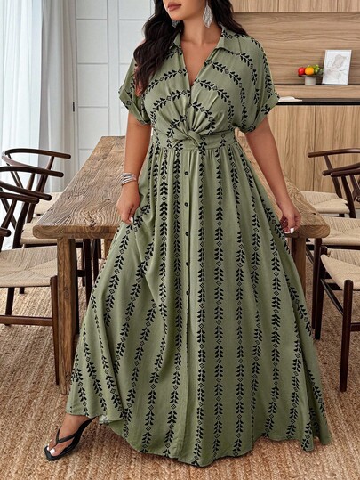 Breezaya Plus Size Geometric Print Dress, Random Print