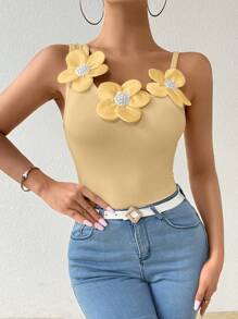 Chiquease Women's Summer 3D Floral Applique Camisole - Ginger - View 5