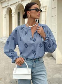 Siren Gaze Women's Casual Commuting Plaid Embroidery Shirt Winter Spring - Multicolor - View 1