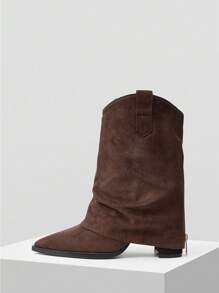 Mnmlis Botas altas de estilo vintage occidental marrón con cremallera - Marrón - Ver 1