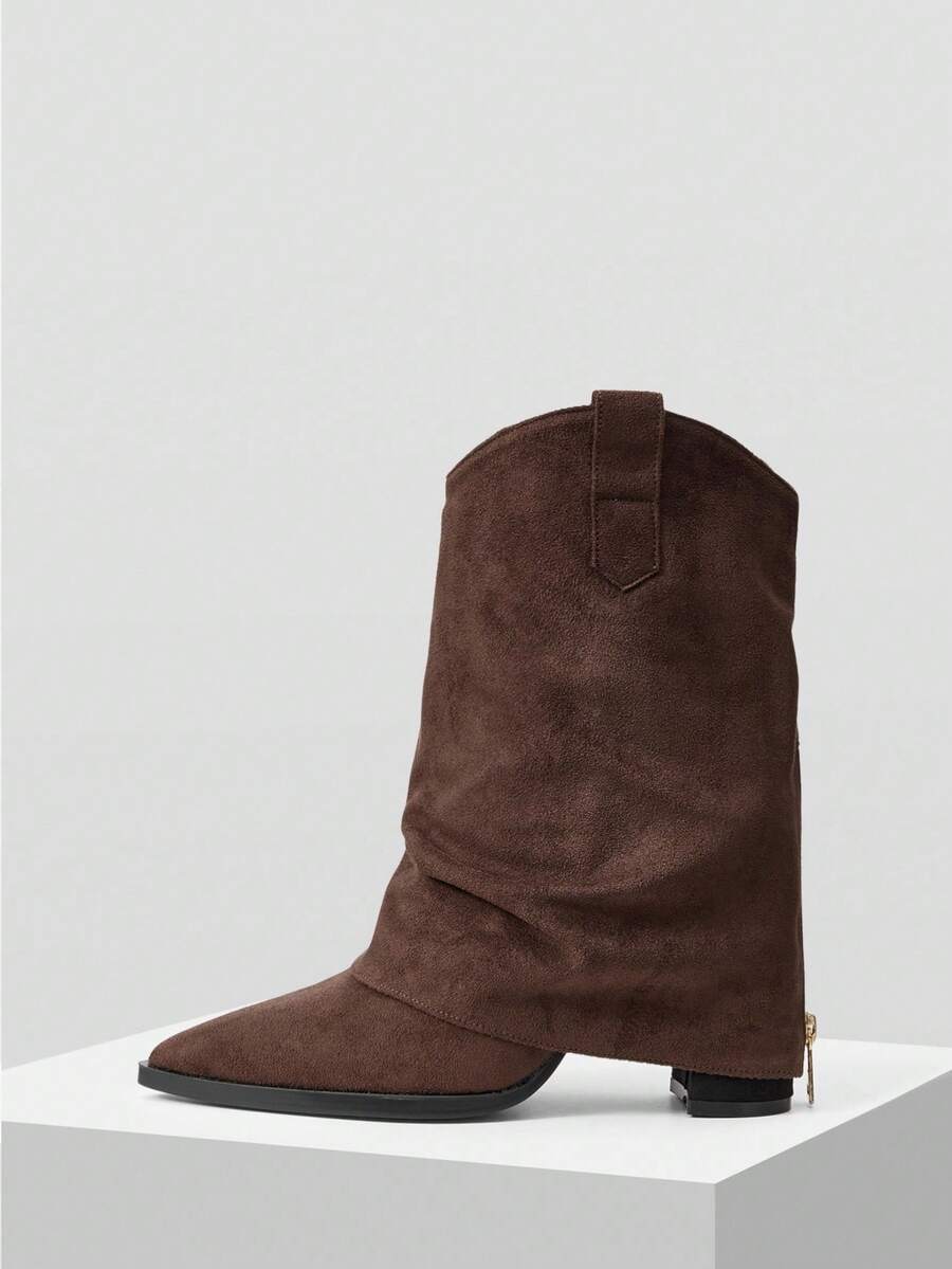 Mnmlis Botas altas de estilo vintage occidental marrón con cremallera - Marrón - Ver 1