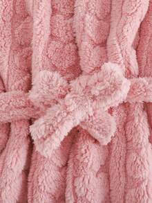 Cozy Pixies Young Girl Solid Color Textured Thermal Lined Hooded Robe With Tie Fall Winter - Pink - View 5