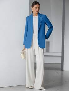 EURMUSE Decor Pocket Single Breasted Blazer Workwear  - Biru - View 3