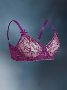 SHEIN مجموعة بليه مع رباط الدانتيل لحمالة الصدر لأحجام كبيرة، ملابس داخلية - الأرجواني - مشاهدة 3