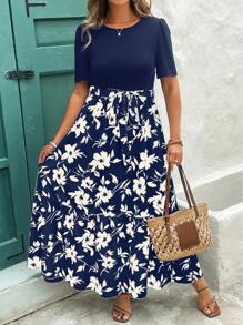 Reflora Kleid mit Blume Muster, Rüschensaum und Kurzarm in Große Größen