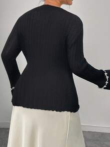 Modelyn Plus Size Women's Casual Fashionable Pearl Decor Long Sleeve Fitted Sweaters Fall Winter Cloth For Women Autumn - Black - View 3