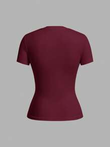 SHEIN EZwear 2pcs/Set Basic Crew Neck Short Sleeve T-Shirts, Black & Burgundy, Casual & Minimalist, Suitable For Spring/Summer - Multicolor - View 7