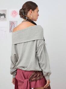 COUREZ Oversized Off Shoulder Sweatshirt /Y2K Going Out Tops  Women Clothes  Clothes Cute Off The Shoulder Top - Grey - View 3