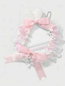 ROMWE Kawaii 1 chiếc nơ ruy băng bằng acrylic hình thỏ nhồi bông màu hồng và trắng chất lượng cao dành cho bé gái dễ thương và ngọt ngào, có cánh, trái tim đính đá, thánh giá, ren trang trí, móc khóa và mặt dây chuyền túi bằng acrylic, thích hợp cho nhân viên văn phòng, sinh viên, trang phục hàng ngày, quà tặng ngày lễ - Hồng - Xem 4