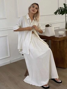 Livesso Women's Summer Shirt And Skirt Casual 2 Pieces Set - White - View 4