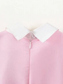 1 件年轻女孩时尚拼布白色和粉色甜美学院风蝴蝶结装饰后拉链领长袖连衣裙，女孩春秋装，返校装，适合日常场合 - 彩色 - 查看 6