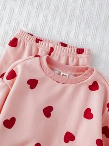 Cozy Pixies 2 件套女婴心形图案针织柔软圆领长袖运动衫和松紧腰喇叭裤套装 - 彩色 - 查看 9