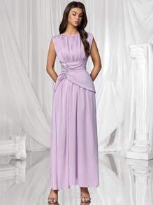Coutiva Nouvelle robe élégante et stylée à col asymétrique et coupe slim - Rose pâle - Voir 4