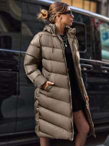 EURMUSE Hooded Double Pocket Puffer Winter Coat - Grey - View 4